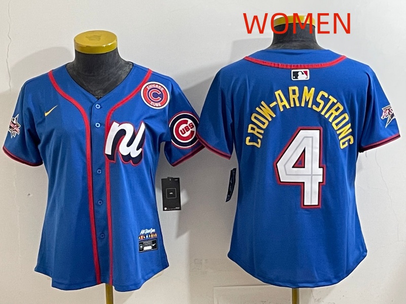 Women Chicago Cubs #4 Crow-Armstrong Blue MLB All star Nike 2025 Jersey style 002->women mlb jersey->Women Jersey